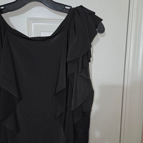 XOXO Black Ruffle Sleeve Top with Gold Chain Detail – Size L - Picture 7 of 11